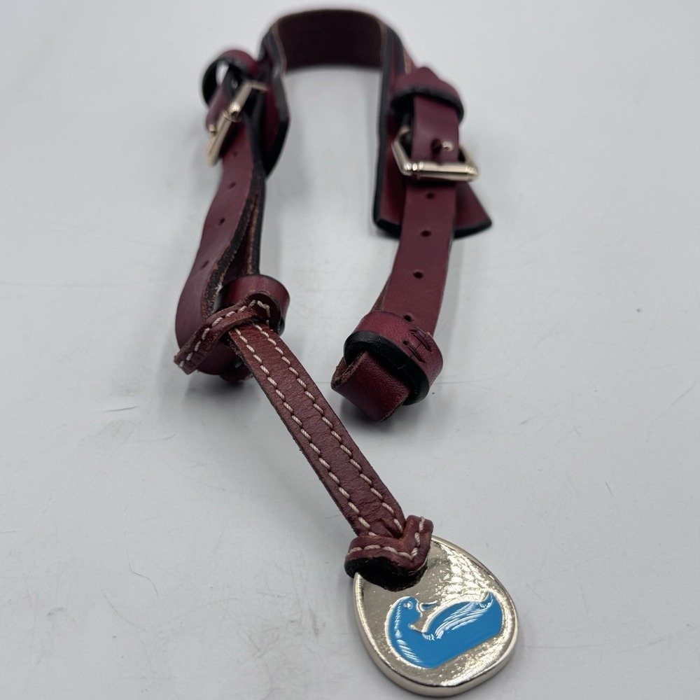 Vtg DOONEY & Bourke BRASS Duck HANGTAG Purse BAG Charm & KEY Strap BROWN Leather
